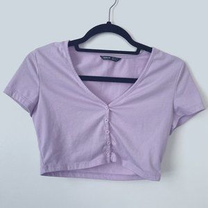 SHEIN Lavender button-up crop top